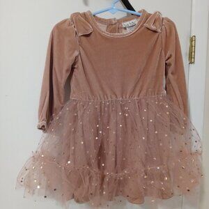 Nicole Miller 4 PC Velvet/Tulle L/Sleeve Dress/Panty High Socks Headband 18M